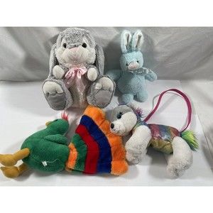 Lot of 4 Plush Stuffed Animal Easter Bunny  Poochie and Co Dog Purse Bag